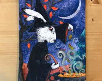 Oracle/tarot deck, pouch/bag, candles, jewellery - Witch illustration by Jacqui Lovesey - Halloween, Cauldron, pagan