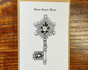 New Home Greetings Card: Pen and Ink Key Illustration