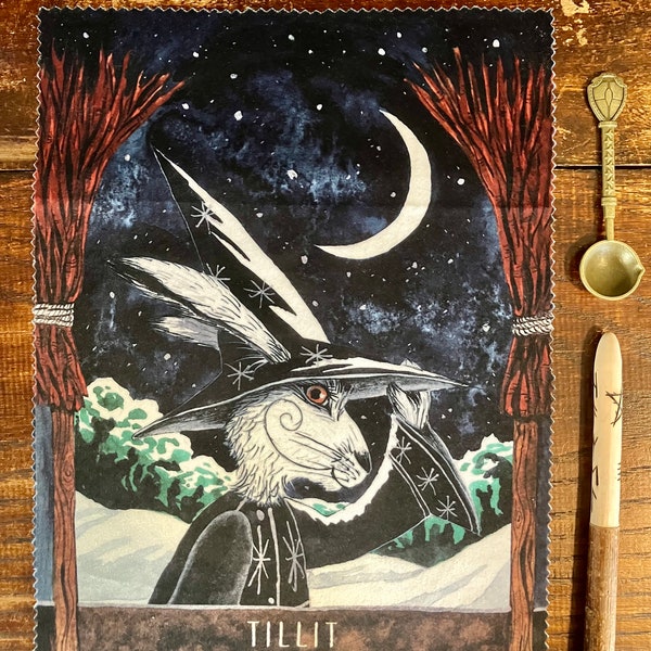 White Hare Wisdom , velvet altar cloth, witch illustration, magical gift, tarot cloth