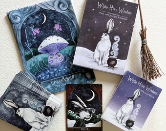 Oracle Cards Deck - White Hare Wisdom by Jacqui & PhilLovesey - unusual holiday gift - tarot type, divination, whimsical white rabbit, witch