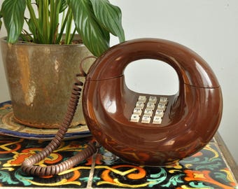 Vintage Donut Phone // 60s Donut Phone // Vintage Phone // Vintage Landline // Brown Round Phone // Vintage Round Phone