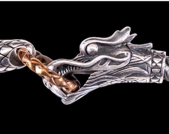 John Hardy Legends Naga Dragon Choker Halskette An Grauer Kordel, Sterling Silber & Messing, Y2K