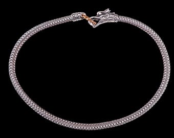 John Hardy Legends Naga Dragon Choker Halskette An Grauer Kordel, Sterling Silber & Messing, Y2K