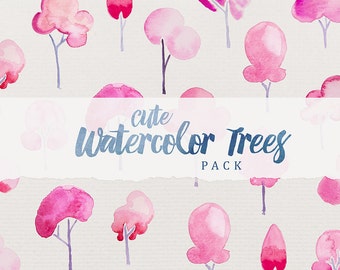 Cute Watercolor Trees Pack - Digital File - Printable Clipart - Instant Download