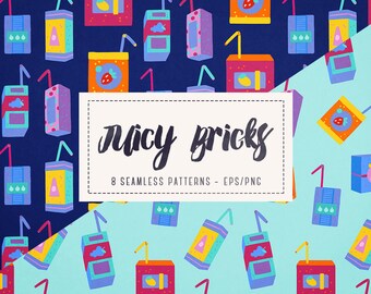 Juicy Bricks Patterns - Summer Pattern, Juice Brick, Digital File, Fruit Juice, Vector Pattern, Colorful Pattern, Instant Download