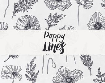 Poppy Lines - Flower Clipart, Floral Graphic, Instant Download, Digital File, Printable Clipart, Floral Vector, Flower Ornament