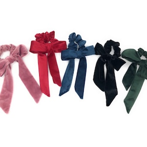 Velvet Bow Hair Scrunchies for Women, Ponytail Holder Hair Tie for Girls, Solid Color Elastic Headband, Gifts for Girls
