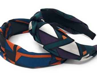 Wide Headband for Girls, Bohemian Turban Headbands, Mosaic Geometric Hairbands, Knotted Cross Head Band for Women, 1 Pc