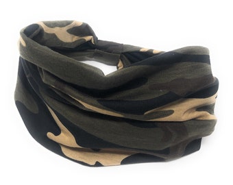 Extra Wide Camouflage Boho Headband, Cotton Turban Headwrap for Women, Sports Yoga Headband, Bandana Headband, Scrunchy Headband