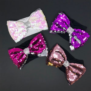 Flip Sequins Bow Headband, Head Wrap for Girls, Stretchy Headband, Turban Headbands, Wide Headbands, 14" Headband with Large 6-1/2" Bow 1 Pc