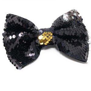 Reversible Sequin Mermaid Bow Hair Clips, Black Sequins Hair Bow Kids Hair Accessories, Girls Barrette Clips, Gifts for Girls, 1 Pc