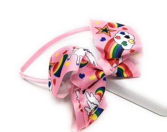 Hair Bow Headband for Girls, Large Pink Unicorn Headband, Hair Accessories for Kids, Birthday Gift and Party Favors, 1 Pc