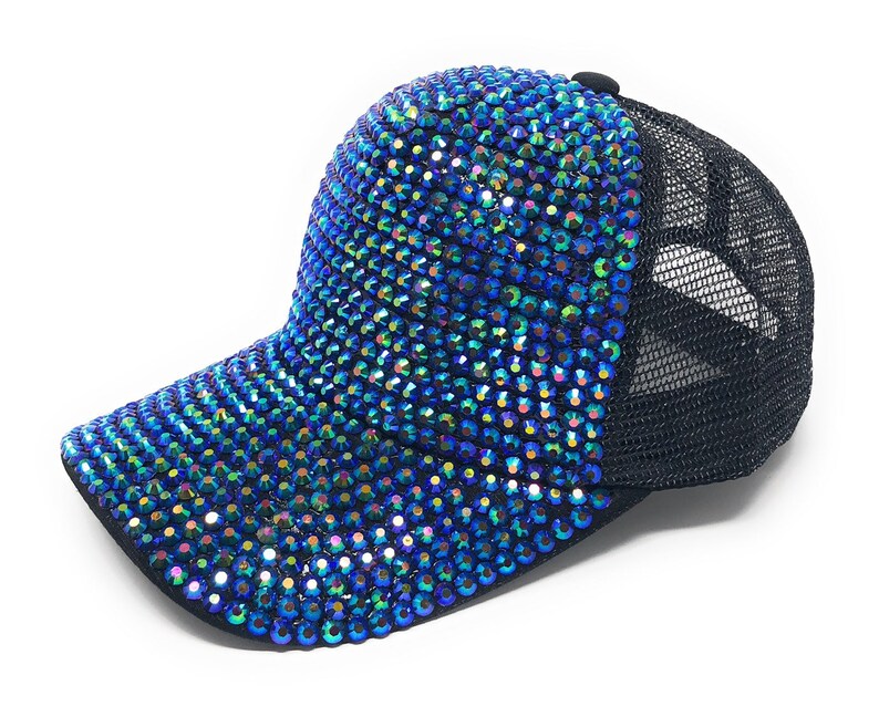 Rhinestones Mesh Baseball Cap Bling Hat Blue Rhinestone Etsy