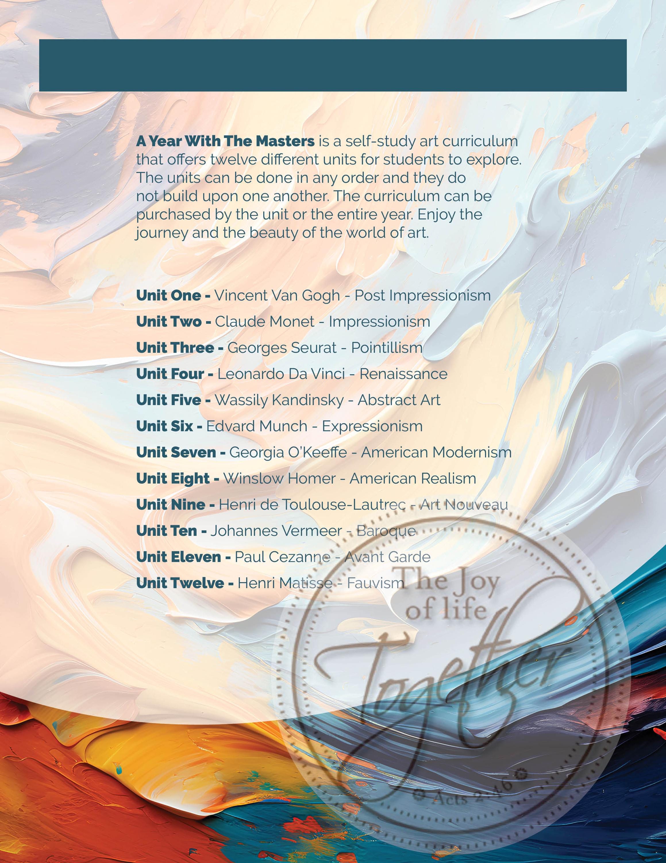 A Year With the Masters - Full Curriculum (middle and High School Art ...