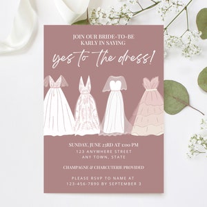 Sag Ja zum Kleid Einladung | Hochzeitskleid Party | Rosa | Kleid passende | Hochzeitskleid Tag | Brautparty | Digitale Einladung