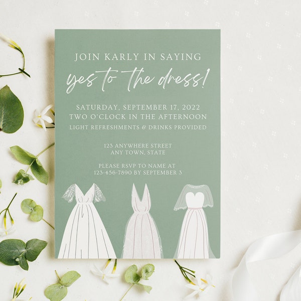 Sag Ja zur Kleidereinladung | Hochzeitskleid Party | Kleid passend Einladung | Hochzeitskleid Tag | Brautparty | Digitale Einladung