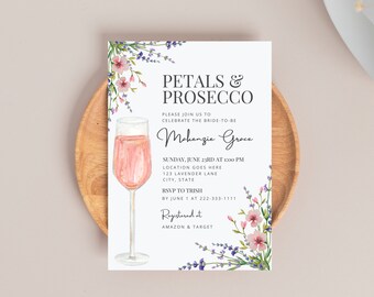 Petals & Prosecco Bridal Shower Invitation | Floral Bridal Shower Invite | Watercolor Flowers | Vintage Bride | Digital File