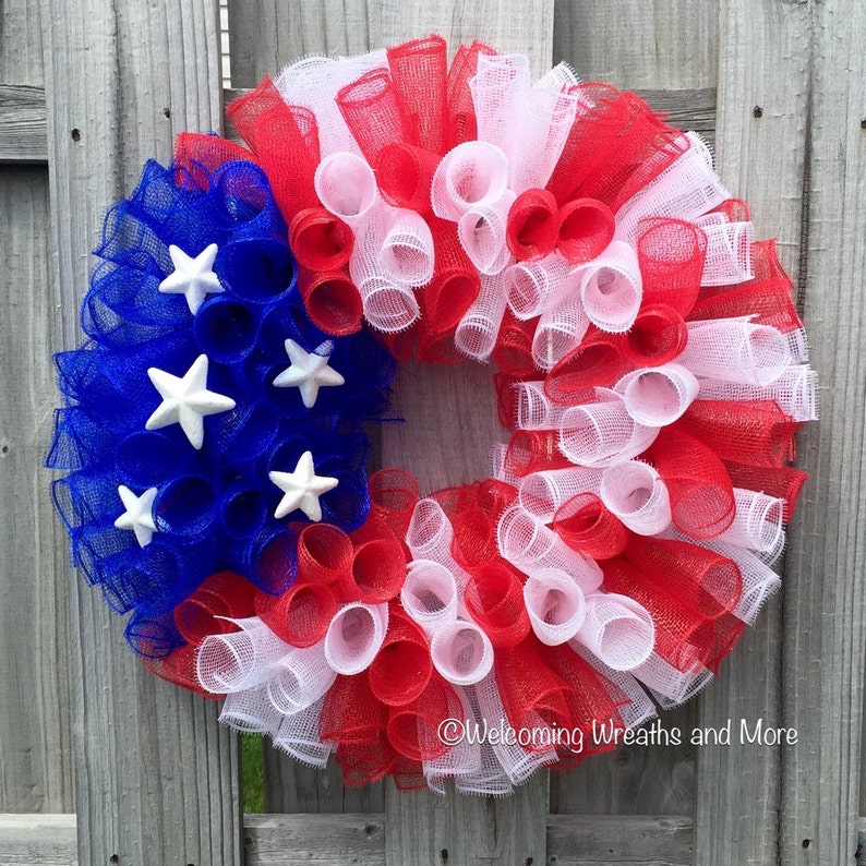 American Flag Wreath Patriotic Mesh Wreath Memorial Day Etsy