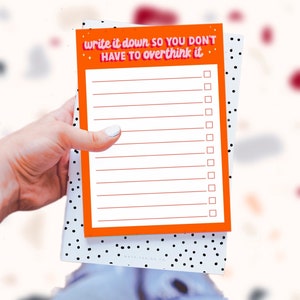 Tear Off Notepad | Write It Down So You Don't Have to Overthink It | To Do List | Colourful Stationary | Funny Quotes | A5 Notepad