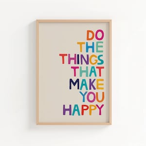 Happiness Quote Print: Colorful Inspirational Wall Art