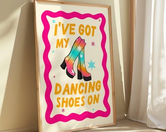 Dancing Shoes Disco Print: Bright Bold Rainbow Boots Art