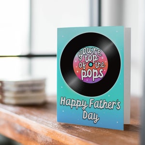Music Themed UK Father's Day Card | You're Top of the Pops | Happy Fathers Day | Greetings Card | Blank 5x7 Inch Gift for Dad | Fun for Him