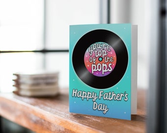 Music Themed UK Father's Day Card | You're Top of the Pops | Happy Fathers Day | Greetings Card | Blank 5x7 Inch Gift for Dad | Fun for Him