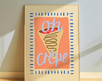 Funny Kitchen Print: Oh Crepe! Pun Typography, Pink Artwork