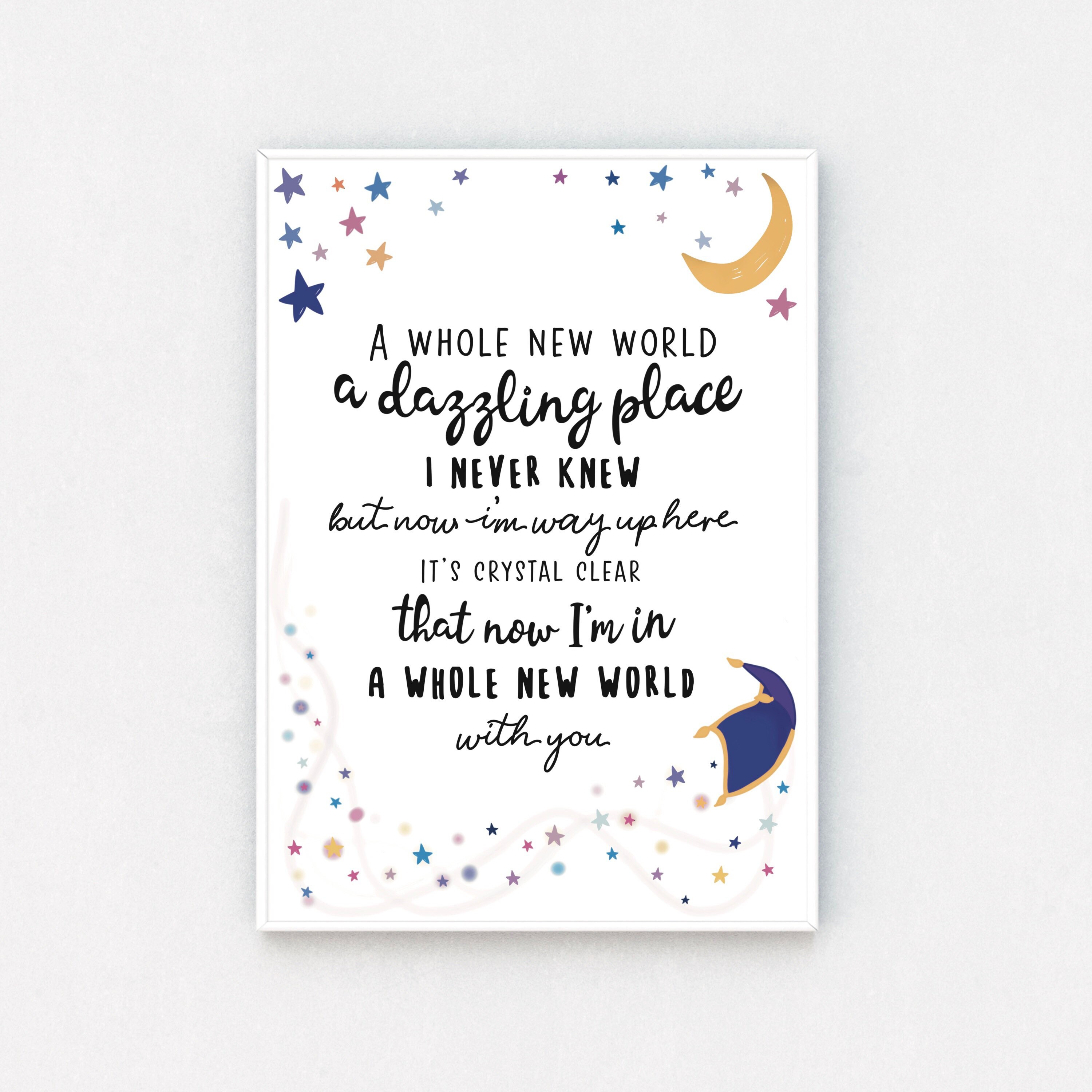 Disney Print Aladdin A Whole New World Song Lyrics Print Etsy