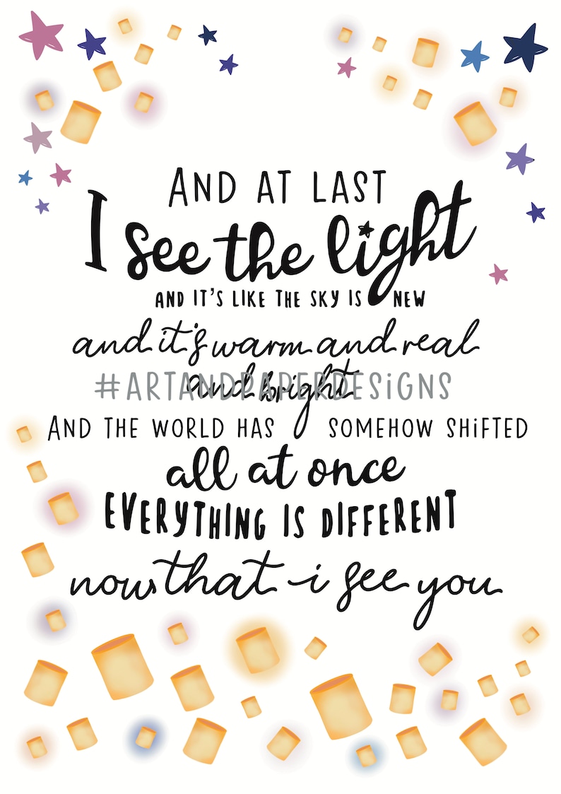 Disney Print / Tangled / I See the Light Song Lyrics / Quote Etsy