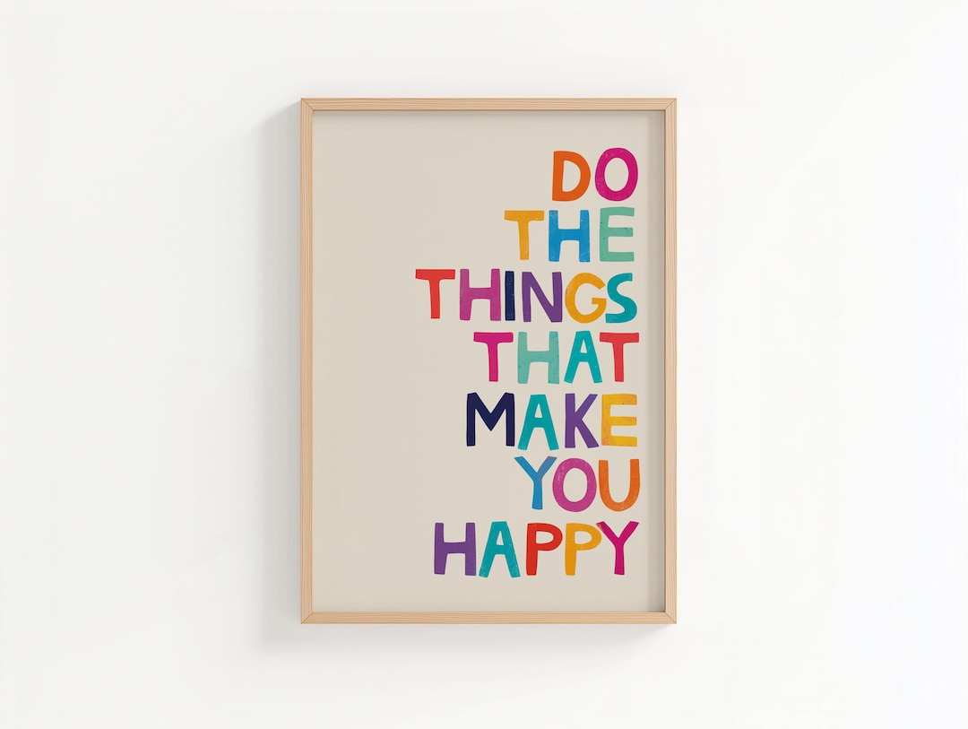 Happiness Quote Print: Colorful Inspirational Wall Art - Etsy UK