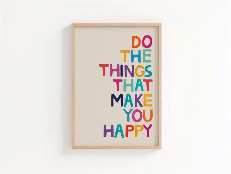 Happiness Quote Print: Colorful Inspirational Wall Art image 1