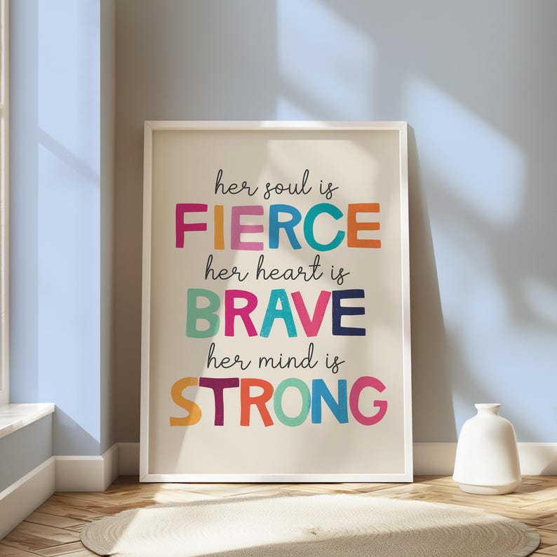 Feminist Quote Print: Rainbow Typography, Motivational Wall Art Beige