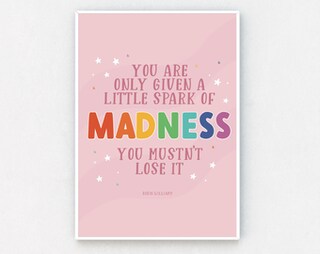 Poster Master Stampa Motivazionale: One Little Spark Of Madness - Robin Williams, 24x32 Cm