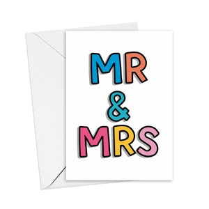 Mr und Mrs Hochzeitskarte | Herzlichen Glückwunsch | Frisch geheiratet | Exklusive farbenfrohe 13x18 Grußkarte mit weißem Umschlag | Hochzeitsgeldbörse