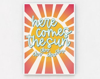 Here Comes the Sun Print: Beatles Lyrics, Retro Home Decor