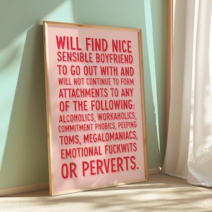 Bridget Jones Diary Quote Print: Funny Monologue Wall Art