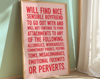 Bridget Jones Diary Quote Print: Funny Monologue Wall Art