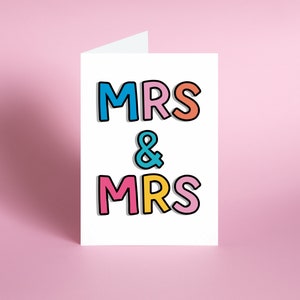 Mevrouw en mevrouw kaart | Gefeliciteerd bruiloft kaart | Pasgetrouwden | Lesbische bruiloft | LGBTQ | Kaart voor bruid | Eenvoudige en kleurrijke kaart | 5x7