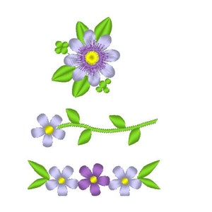 刺繍ファイル 3 つの花のモチーフ、ミニ花柄 4 x 4 フープのセット。3 つのサイズ