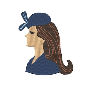 Lady in the blue hat machine embroidery file INSTANT DOWNLOAD 4 X 4 hoop