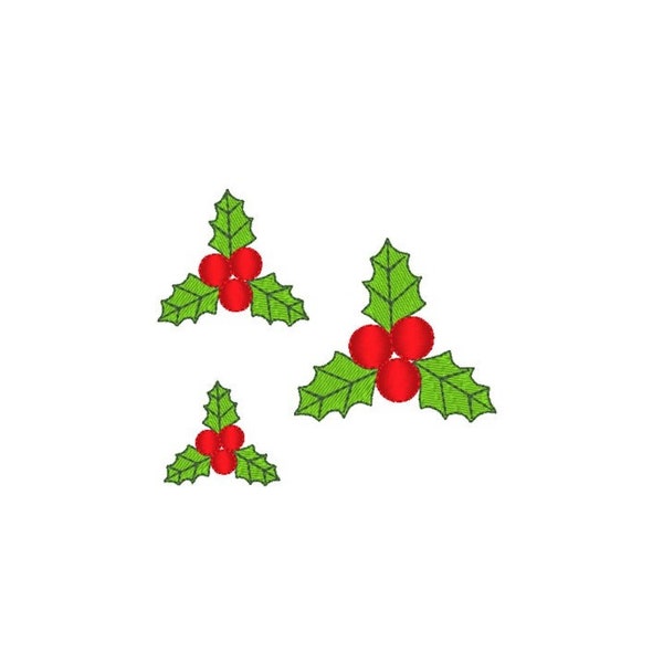 Mini holly machine embroidery  3 sizes 4 x 4 hoop INSTANT DOWNLOAD