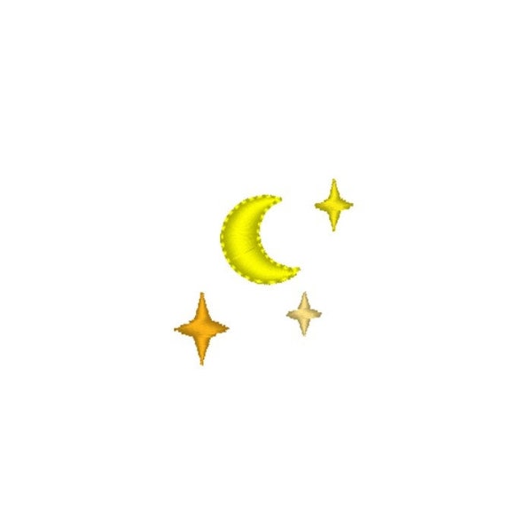 Tiny moon and stars embroidery file INSTANT DOWNLOAD 4 x 4 hoop, mini stars and moon