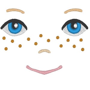 Doll Face with freckles embroidery file 3 sizes INSTANT DOWNLOAD 4 X 4 hoop EMBROIDERY file