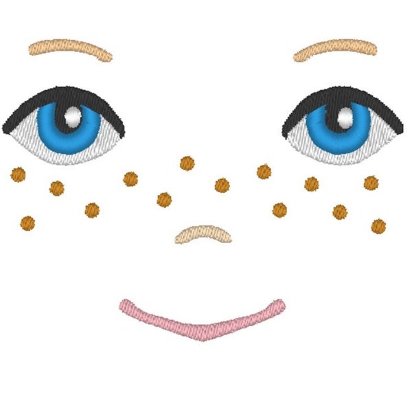 Visage de poupée avec fichier de broderie de taches de rousseur 3 tailles INSTANT DOWNLOAD 4 X 4 hoop fichier de broderie