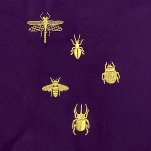 GOLD WORK  set of bugs  4 X 4 hoop  5 designs bee. dragonfly ,beetle, bugs  embroidery files