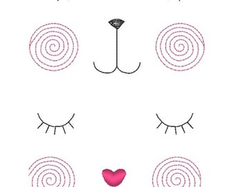 Doll face, Sleepy doll face, sleepy bear face quick stitch machine embroidery, digital file - 4 x 4 INSTANT DOWNLOAD 4 sizes