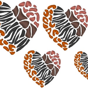 Wild heart embroidery file 4 x 4 hoop 4 sizes instant download embroidery ,animal print heart.