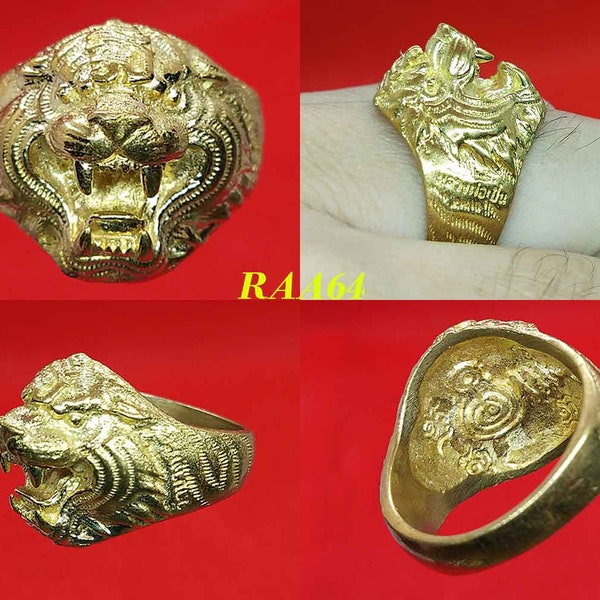 1 Pcs. Thai Amulet Bronze Ring, Vintage Yuntra, Muaythai, "LP Pern", Head Tiger, Unisex Ring, Fortune, Prestige, Formidable, Amulet Antique
