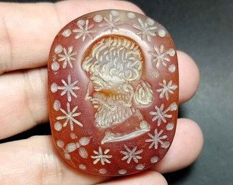 Collectible, Beautiful, Intaglio Bead, Unique, Bearded Man, Curly Hair, Agate, Carnelian, Oval Bead, BC230606, Amulet Antique, Free Shipping